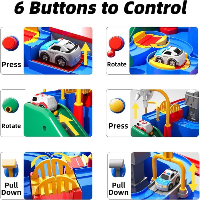 Kids Race Track Toy Set with 3 Cars - Birthday Gift for Ages 3-7