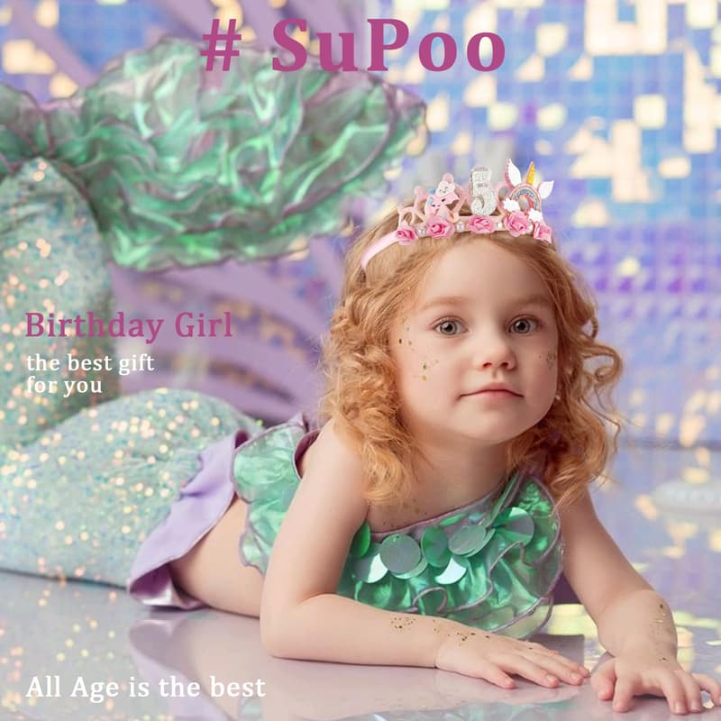 5th Birthday Flower Crown Headband for Girls