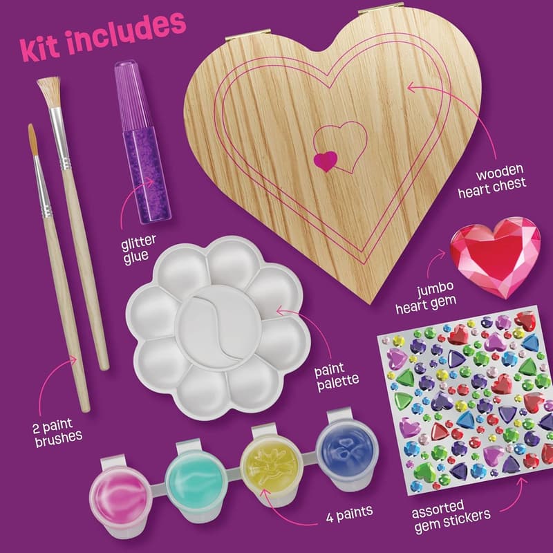 DIY Wooden Heart Treasure Box Kit for Kids Aged 4-6