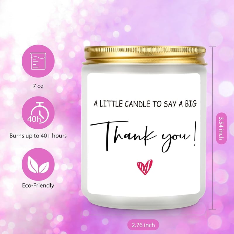 Thank You Candle - Lavender Scent - 7 oz Gift for Friends