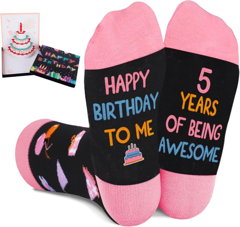 Birthday Socks for Girls 5-12 with Popup Card