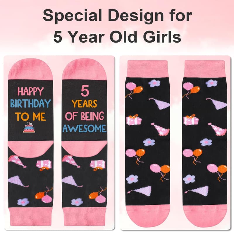 Birthday Socks for Girls 5-12 with Popup Card