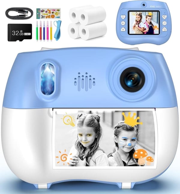 Kids Instant Print Dual Lens Camera - Fun Birthday Gift, Blue