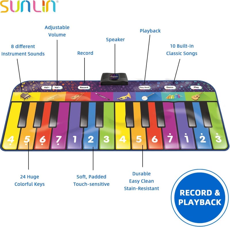Giant Musical Piano Mat for Kids - 24 Keys, 10 Songs