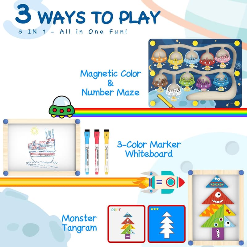 Interactive Montessori Magnetic Color & Number Maze Toy for Kids 3+