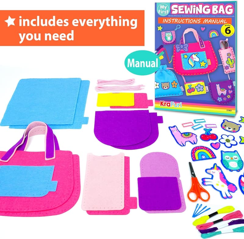 Beginner Kids' Sewing Bag Kit – 6 Animal-Themed DIY Projects