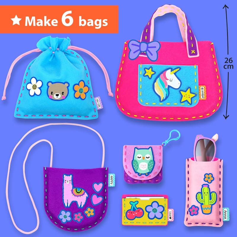 Beginner Kids' Sewing Bag Kit – 6 Animal-Themed DIY Projects