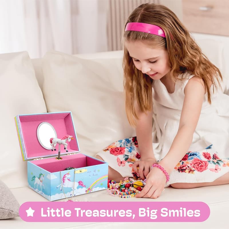 Musical Jewelry Storage Box for Girls - Spinning Unicorn Design