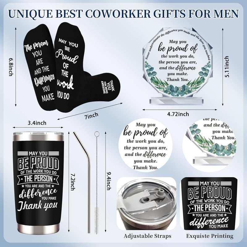 Employee Appreciation Gift Set: Tumbler, Candle, Socks, Plaque