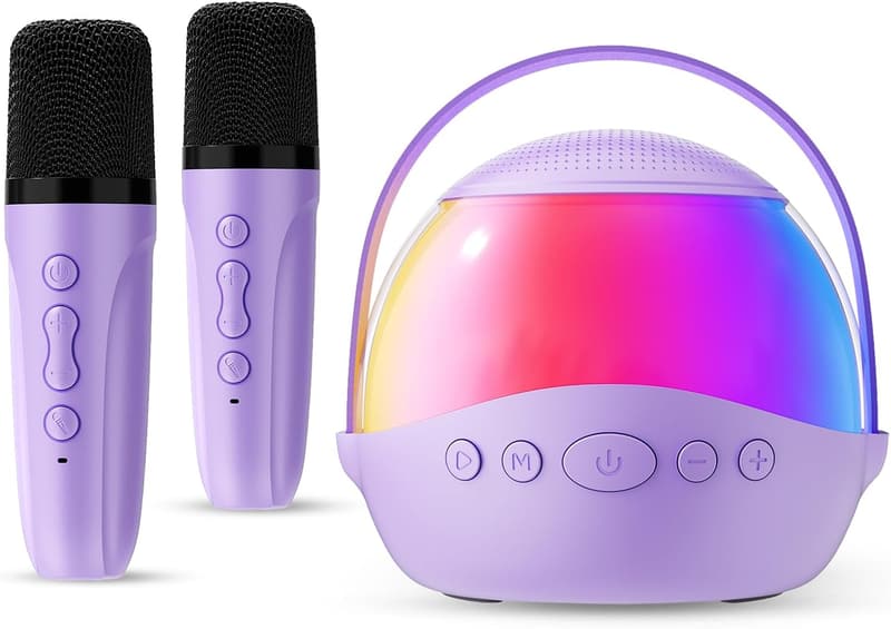 Portable Karaoke Machine with 2 Microphones for Kids (Purple)