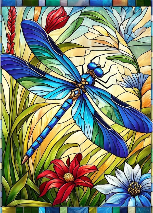 Stained Glass Dragonfly 1000-Piece Jigsaw Puzzle for Adults