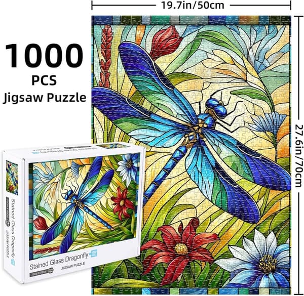 Stained Glass Dragonfly 1000-Piece Jigsaw Puzzle for Adults