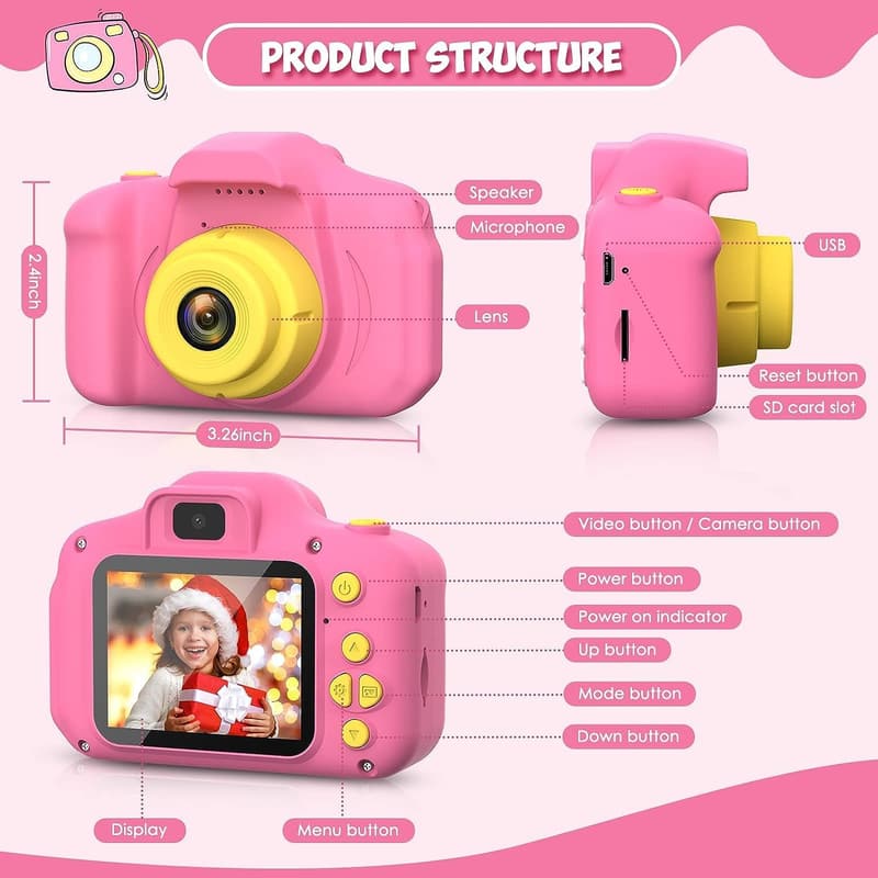 Christmas Kids Camera for Girls 3-9, HD Digital, 32GB