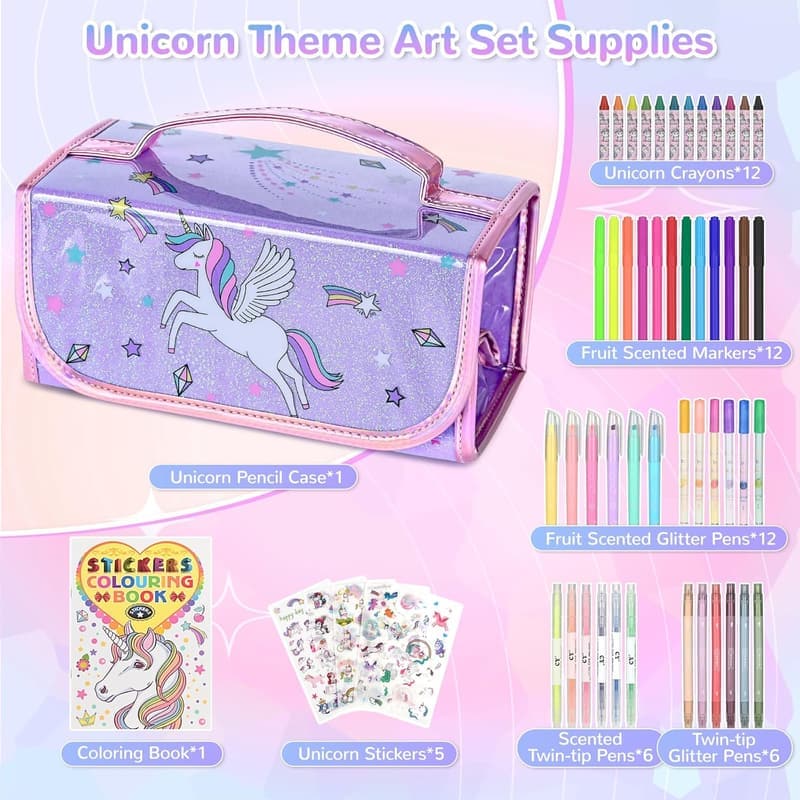 Unicorn Coloring Art Supplies Set for Kids, 54 PCS
