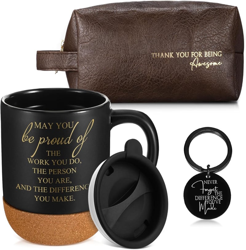 Thank You Gift Set for Men: Leather Toiletry Bag & Coffee Cup