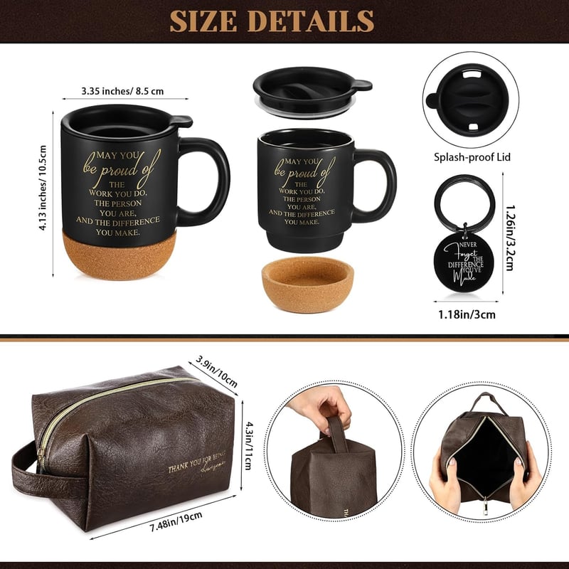 Thank You Gift Set for Men: Leather Toiletry Bag & Coffee Cup