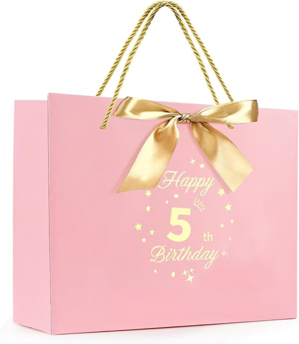 5th Birthday Gift Bag with Ribbon for Girls
