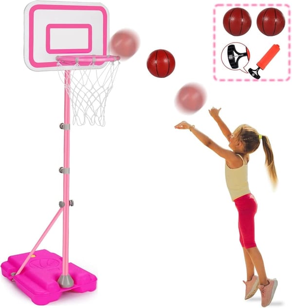 Adjustable Pink Basketball Hoop for Kids Ages 2-6