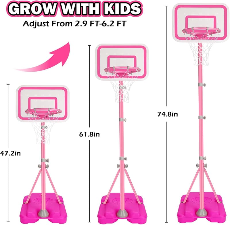 Adjustable Pink Basketball Hoop for Kids Ages 2-6