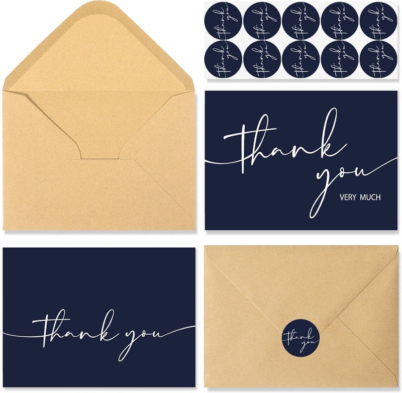 Thank You Cards Set – 24 Minimalistic 4x6 Notes with Envelopes
