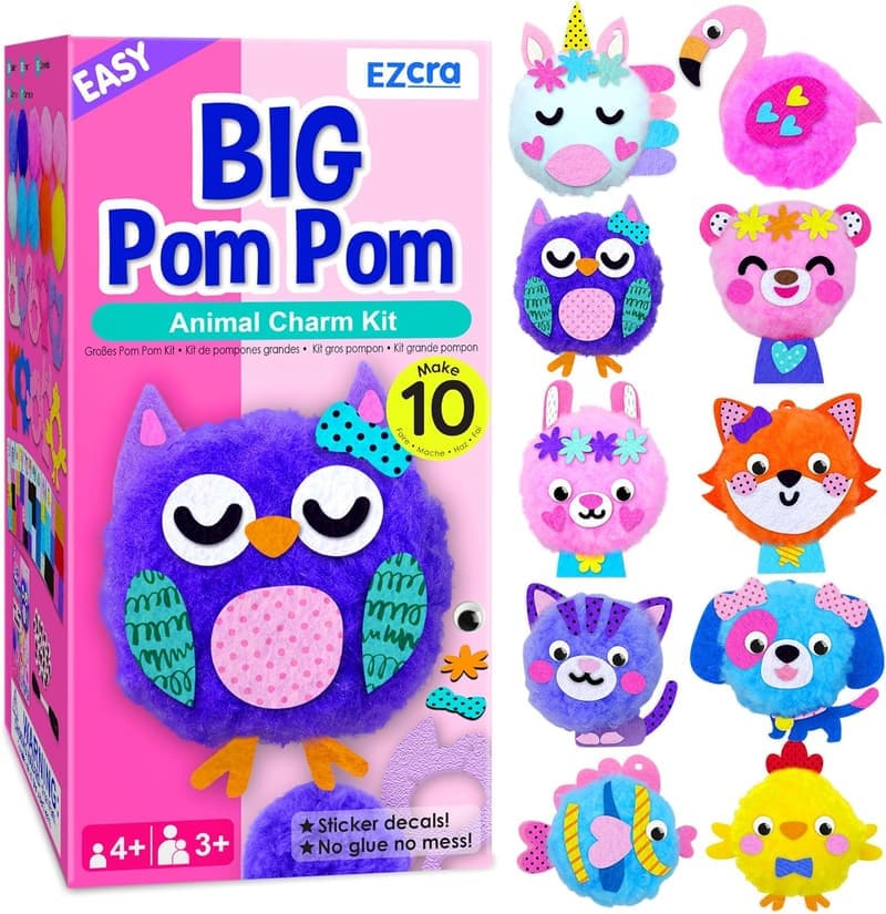 Pom Pom Animal Craft Kit for Kids Aged 3-5 - DIY Plush Animals