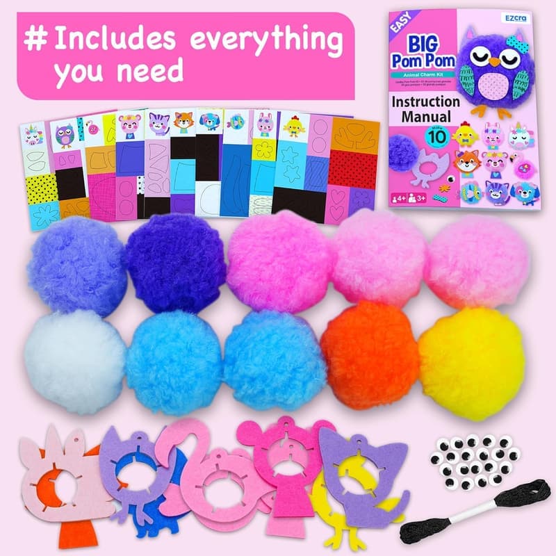 Pom Pom Animal Craft Kit for Kids Aged 3-5 - DIY Plush Animals