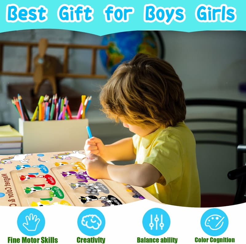 Educational Magnetic Color Maze for Toddlers - Unicorn Gift