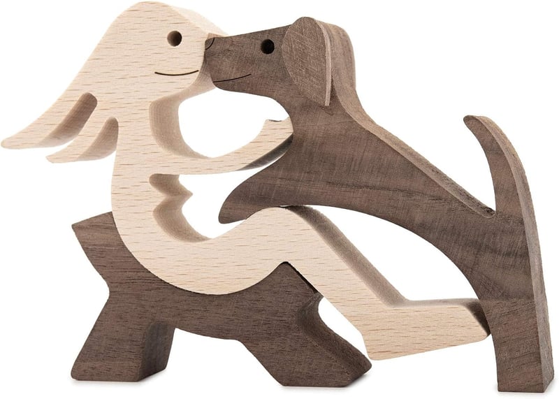Handmade Wooden Sculpture of Sitting Woman and Dog – Eco-Friendly Home Decor