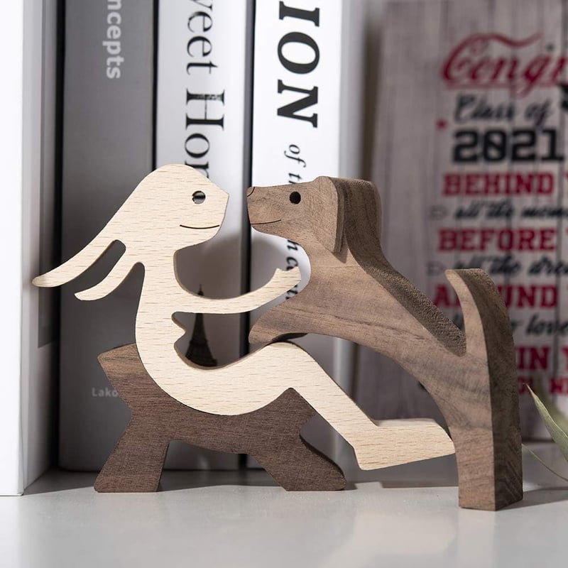 Handmade Wooden Sculpture of Sitting Woman and Dog – Eco-Friendly Home Decor