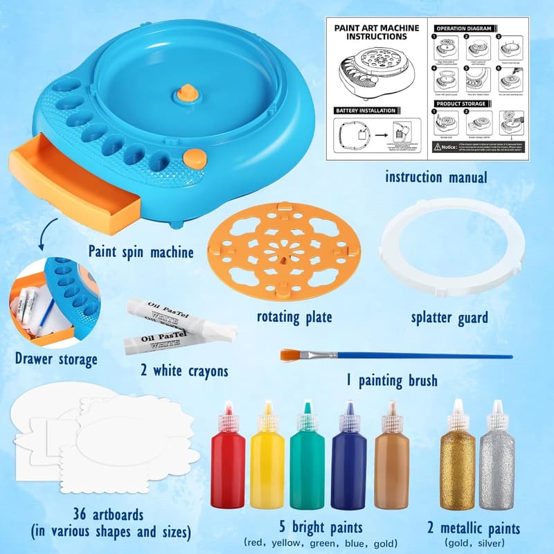 Kids' Paint Spin Art Machine Kit - Creative Art Supplies Ages 4-12
