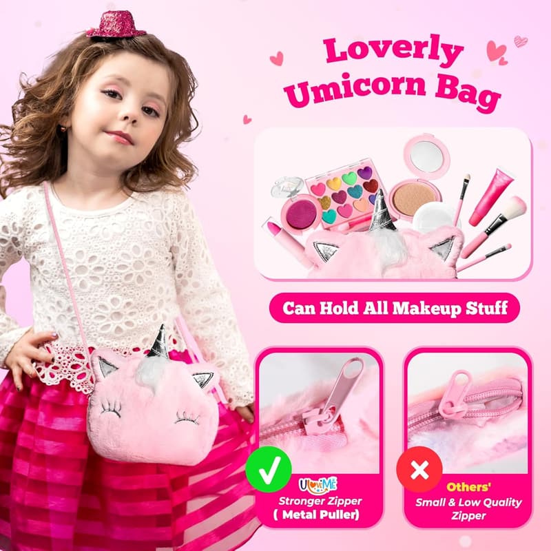 Kids Real Non-Toxic Makeup Kit - Unicorn Birthday Gift for Girls