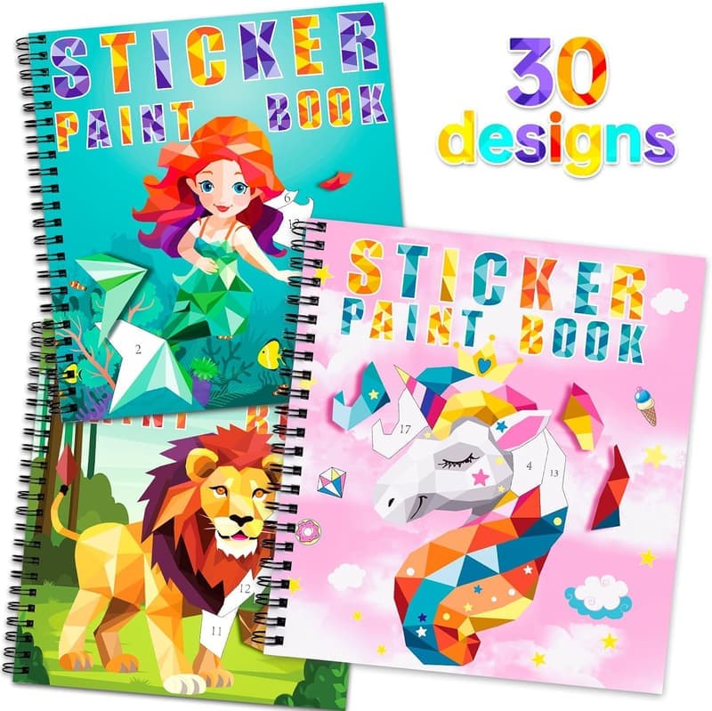 Unicorn & Mermaid Sticker Paint Books for Kids, Ages 4-10