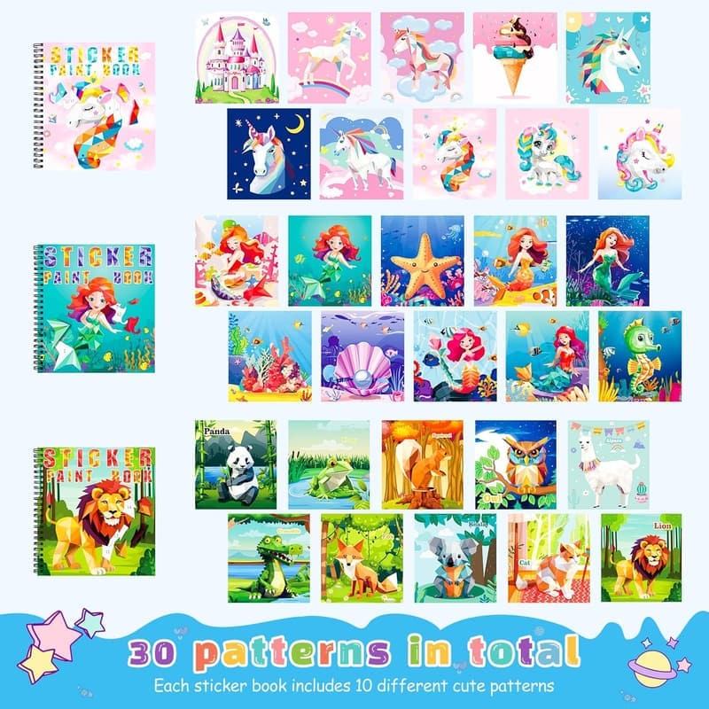 Unicorn & Mermaid Sticker Paint Books for Kids, Ages 4-10