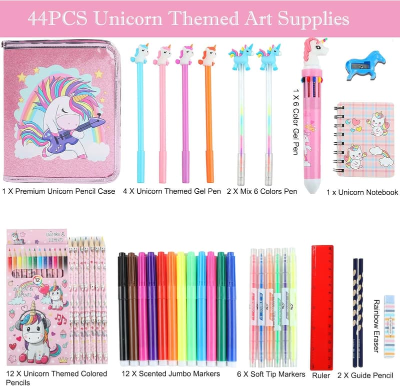 Unicorn Art Supplies Set for Kids with Fruit-Scented Markers