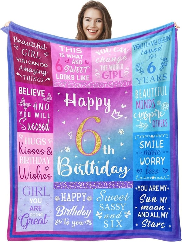6th Birthday Blanket Gift for Girls, 60