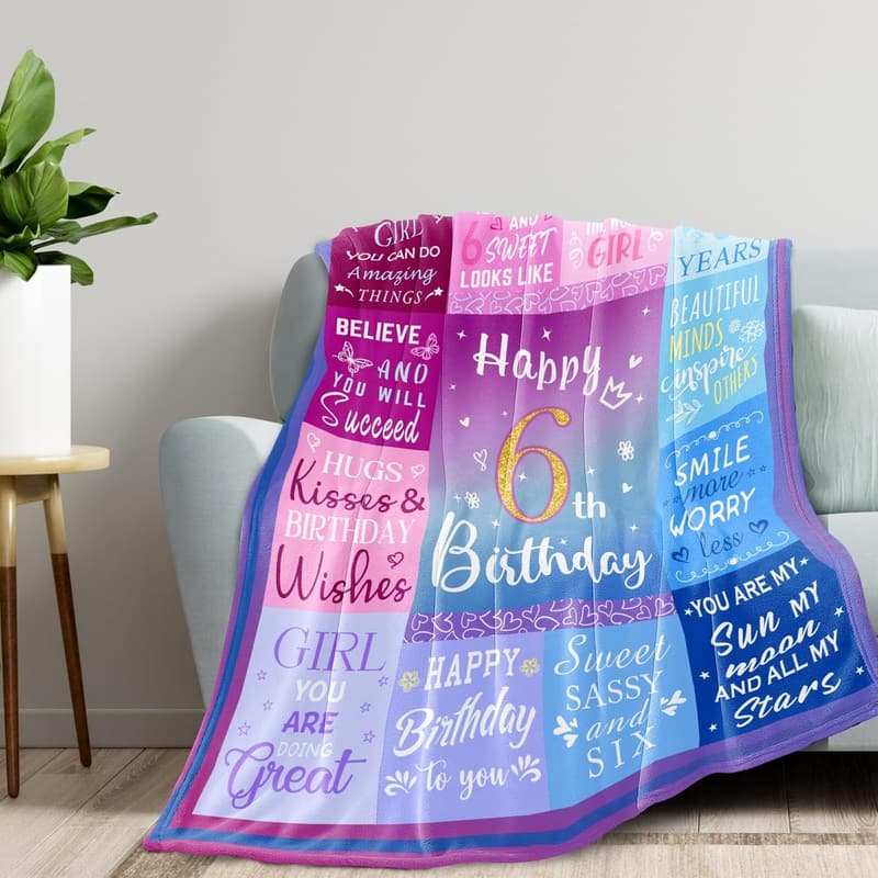 6th Birthday Blanket Gift for Girls, 60