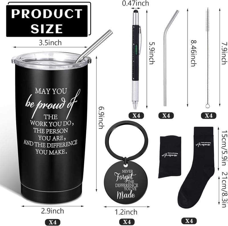 Employee Appreciation Gift Set: 16 Pcs Stainless Steel Tumblers & More