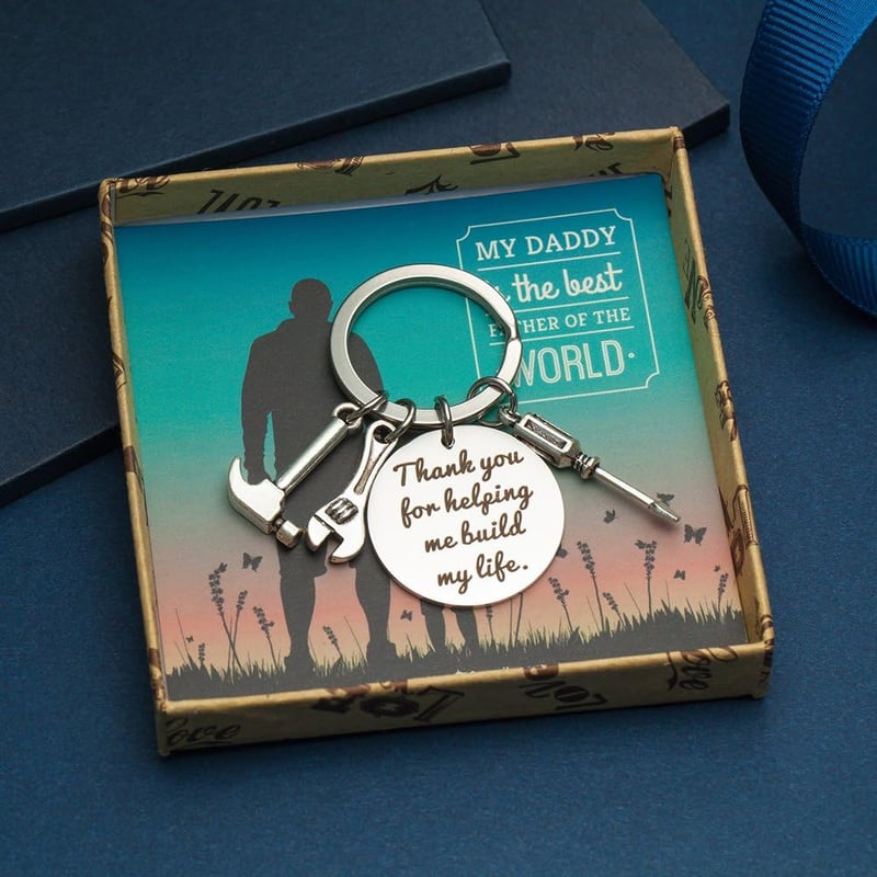 Thank You Keychain for Dad - Silver Birthday Gift