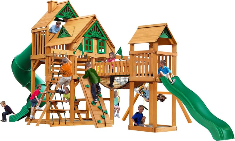 Treasure Trove Treehouse Wood Swing Set with Slide & Sandbox
