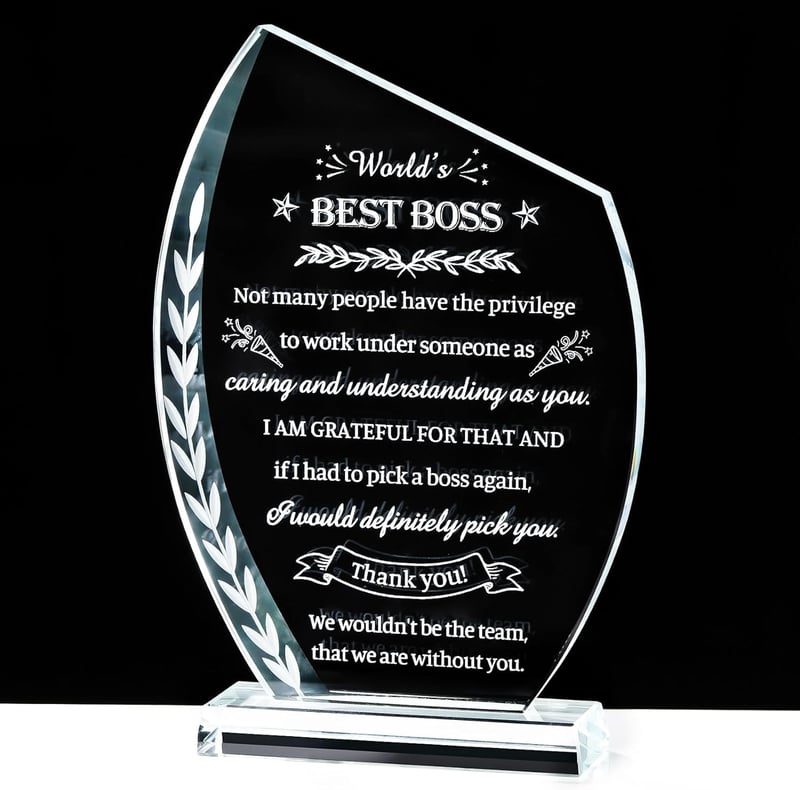 World's Best Boss Crystal Keepsake Plaque - Appreciation Gift