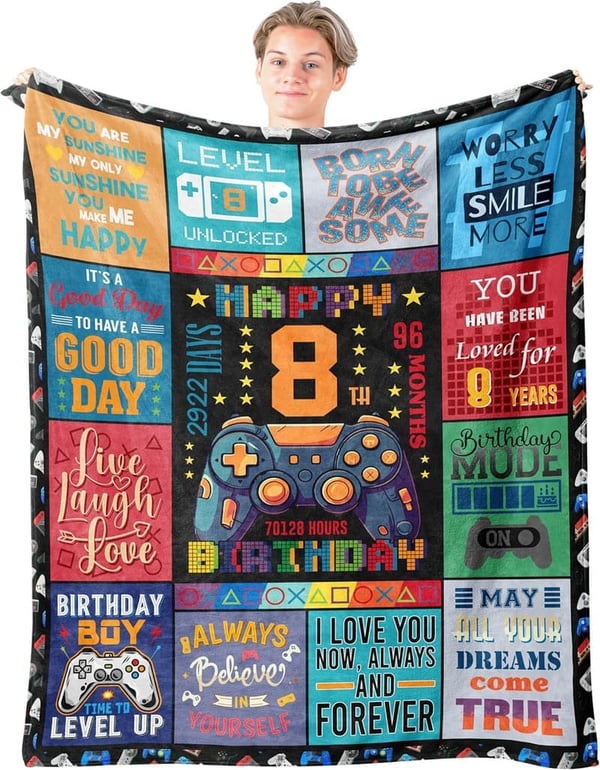 8th Birthday Throw Blanket for Boys, 60