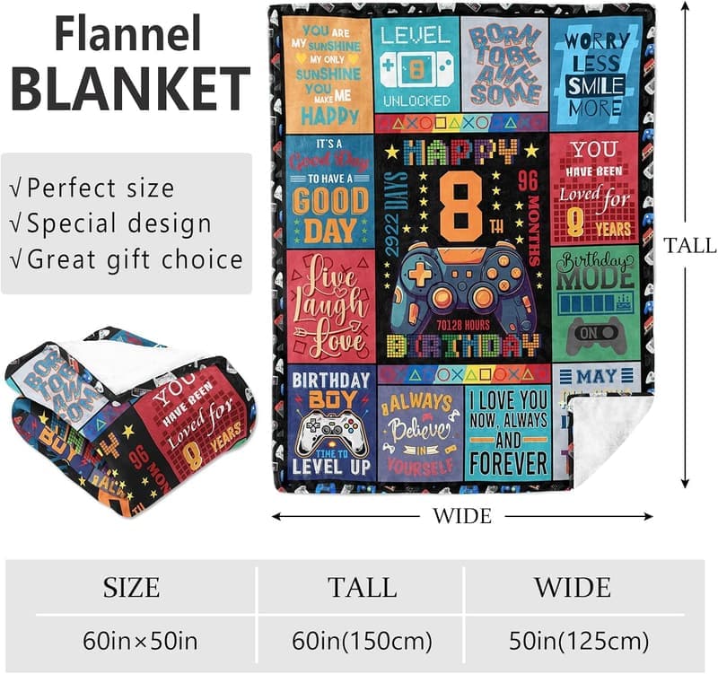 8th Birthday Throw Blanket for Boys, 60