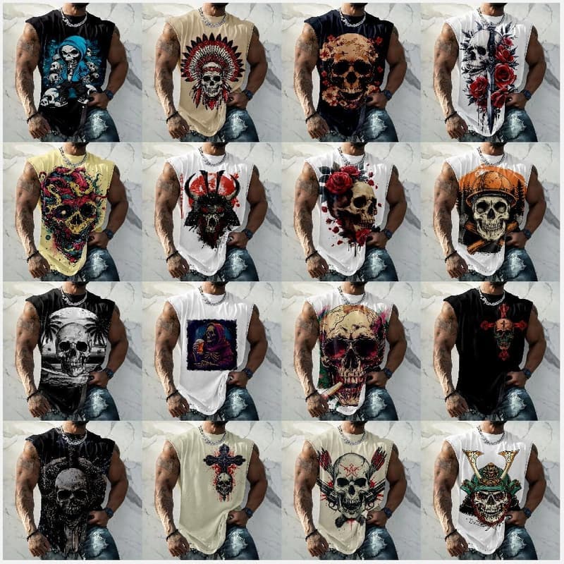 Skull Print Men's Sleeveless Cotton Tank Top