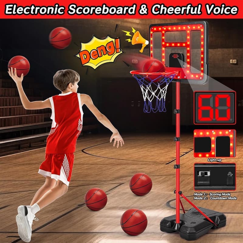 Kids Adjustable Basketball Hoop with LED Scoreboard, 3.5FT-6.2FT
