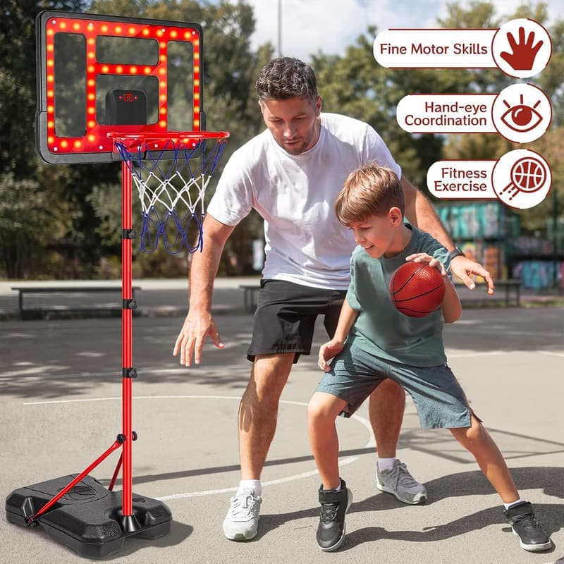 Kids Adjustable Basketball Hoop with LED Scoreboard, 3.5FT-6.2FT
