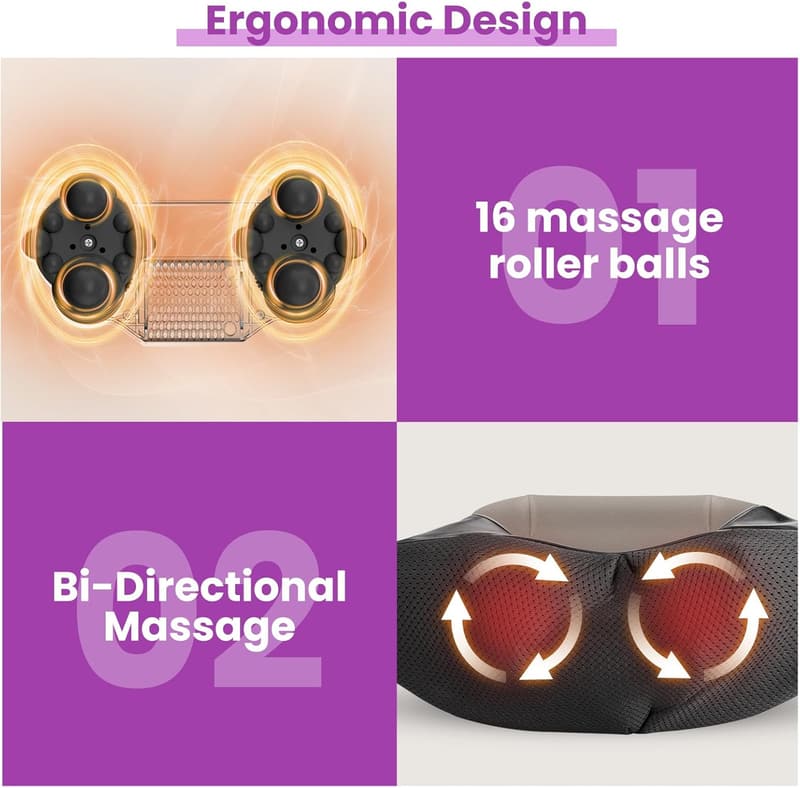 Rechargeable Cordless Shiatsu Neck & Back Massager for Mother's Day