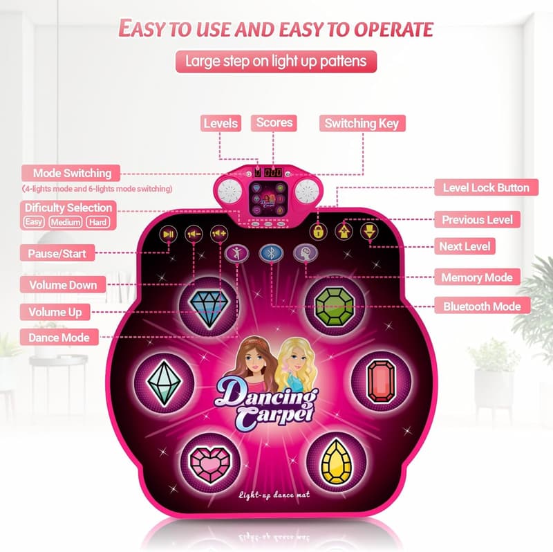 Princess Dance Mat - Light-Up Bluetooth Pad for Kids