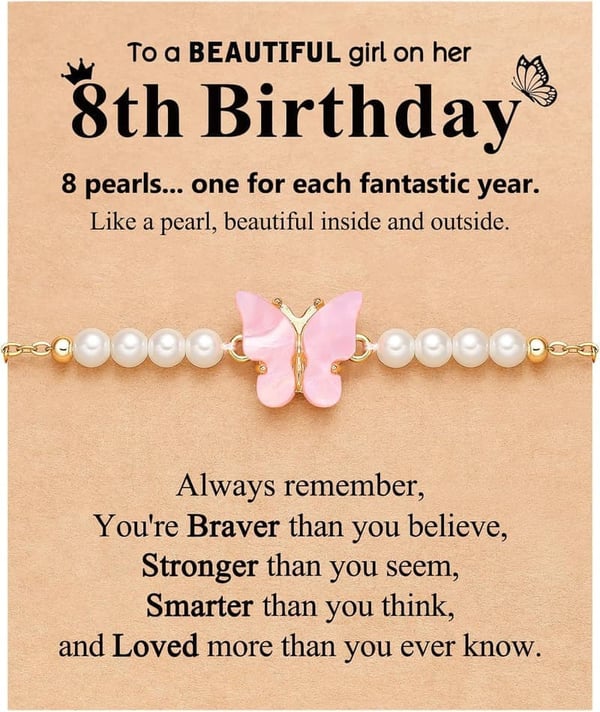 Butterfly Pearl Bracelet for Girls' Birthday (6-10 Years)