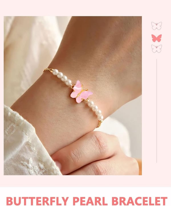 Butterfly Pearl Bracelet for Girls' Birthday (6-10 Years)