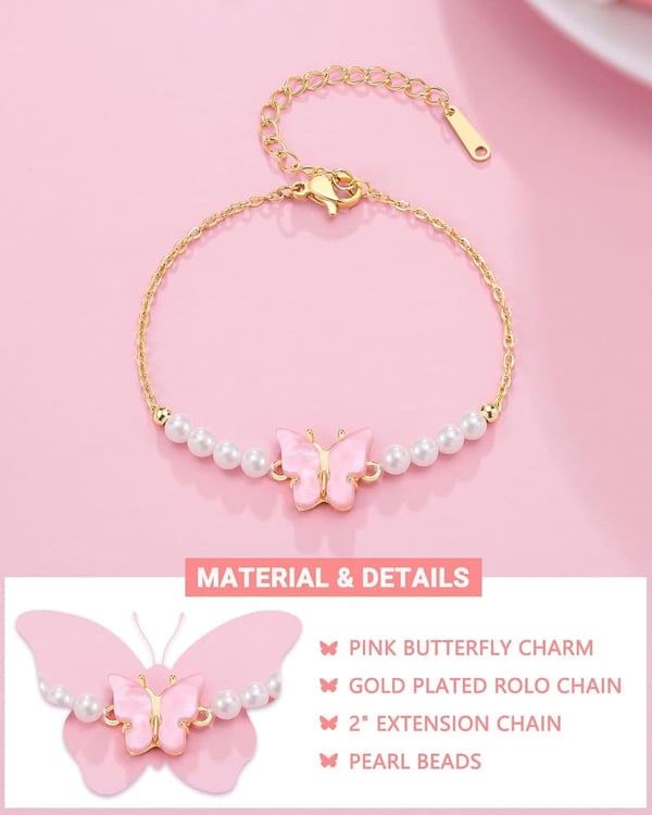Butterfly Pearl Bracelet for Girls' Birthday (6-10 Years)